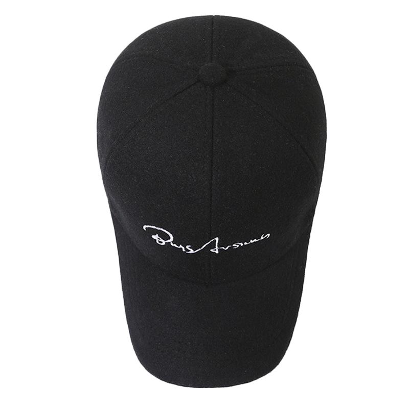 Autumn Winter Woolen Warm Men's Embroidery Cap Middle-Aged Thick Baseball Cap Letter Peak Cap