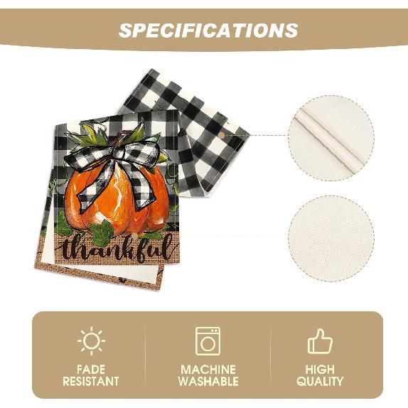 Artoid Mode Buffalo Plaid Bowknot Pumpkin Thankful Fall Table Runner, Autumn Thanksgiving Kitchen Dining Table Decoration for Home Party Decor 13x72
