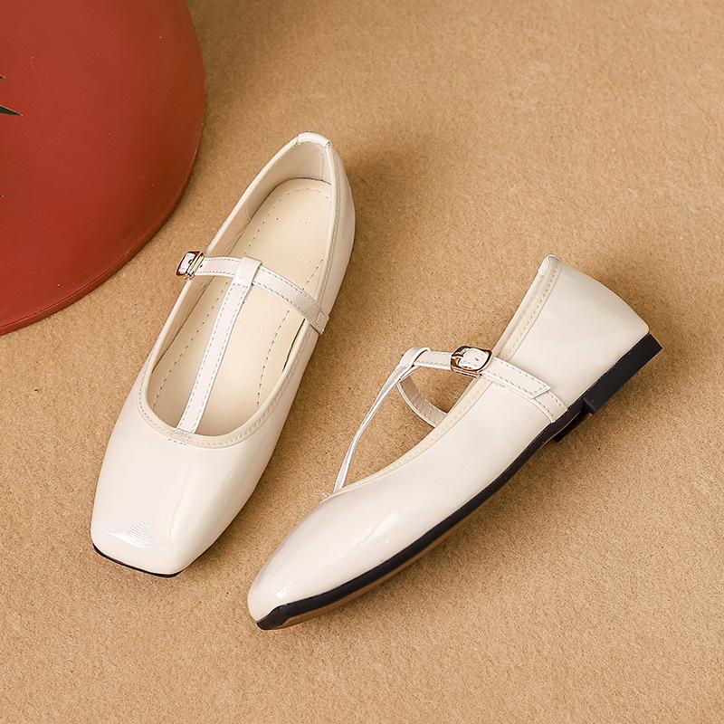 Fashion Mary Jane Shoes for Women T Strap Buckle Ballet Flats Dress Shoes Women's Casual Slip-On Square Toe Flat Shoes Comfortable Soft Walking Shoes