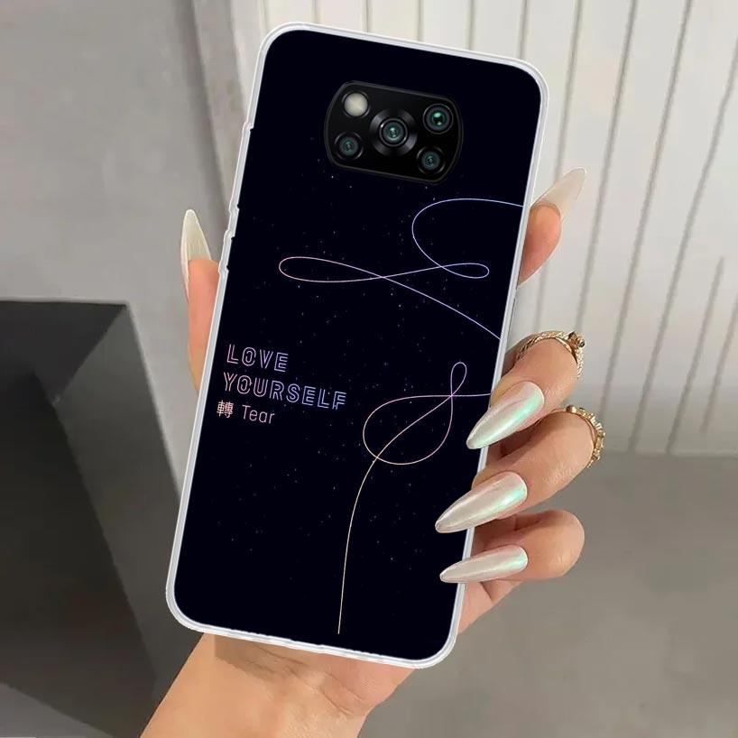 Люби Себя Цветочное Сердце Линия Kpop Чехол для Телефона для Xiaomi Poco X5 X6 X7 Pro F7 Ultra M7 Redmi 15 15C 13 13C 12 12C 10 10A 10C 9