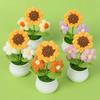 Artificial Sunflower Crochet Flowers Hand-knitted Flower Potted Finished Woven Flowers Pot Graduation Birthday Party Gift Decor