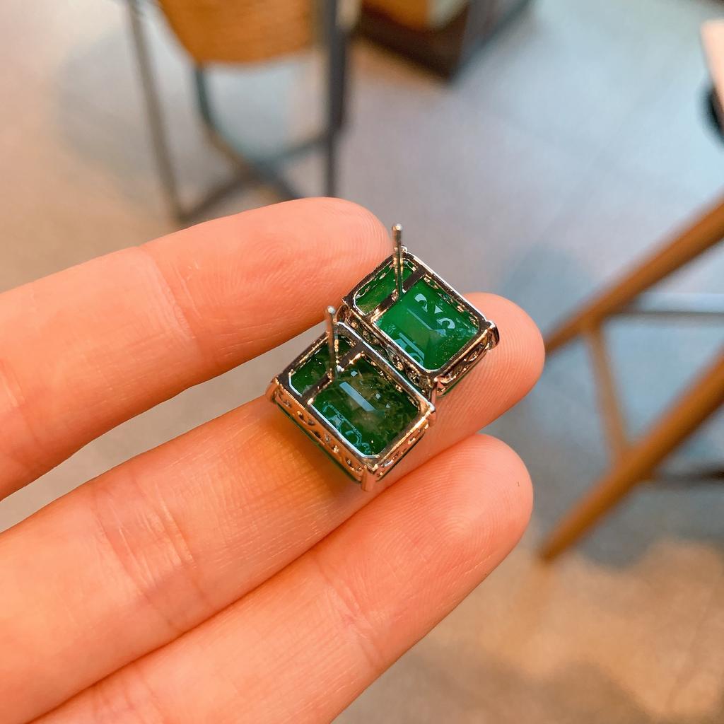 Трансграничная прямая трансляция в TikTok Изумрудно-циркониевое колье Серьги Палаиба Зеленый Свет Прямоугольный кулон