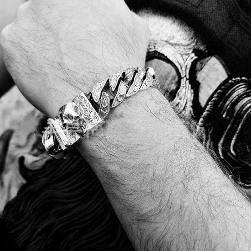 Новая Мода Универсальный Панк Ретро Череп Кубинский Браслет Модная Мужская Цепочка для Часов Ювелирные Изделия