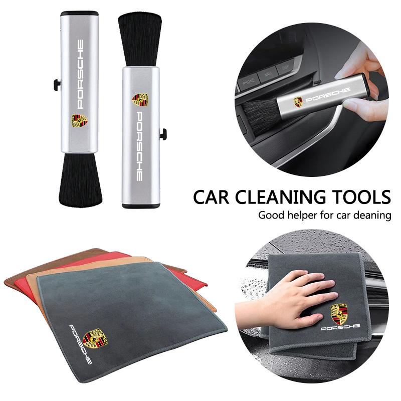 For Porsche 911 718 Taycan Panamera Cayenne Macan Car Interior Cleaning Soft Brush With Car Wash Towel Microfiber Cleaning Cloth KLNOV1