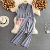 Women Autumn Winter Casual Knitted Sweater Set Long Sleeve V Neck Cardigan Coat+High Waist Long Pants Two Piece Trouser Suit
