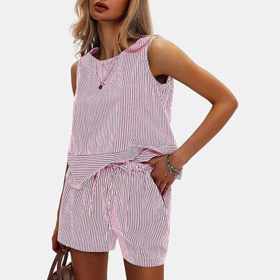 Женские летние комплекты из 2 предметов: майка без рукавов, шорты, повседневные полосатые спортивные костюмы, комплект для отпуска на пляже