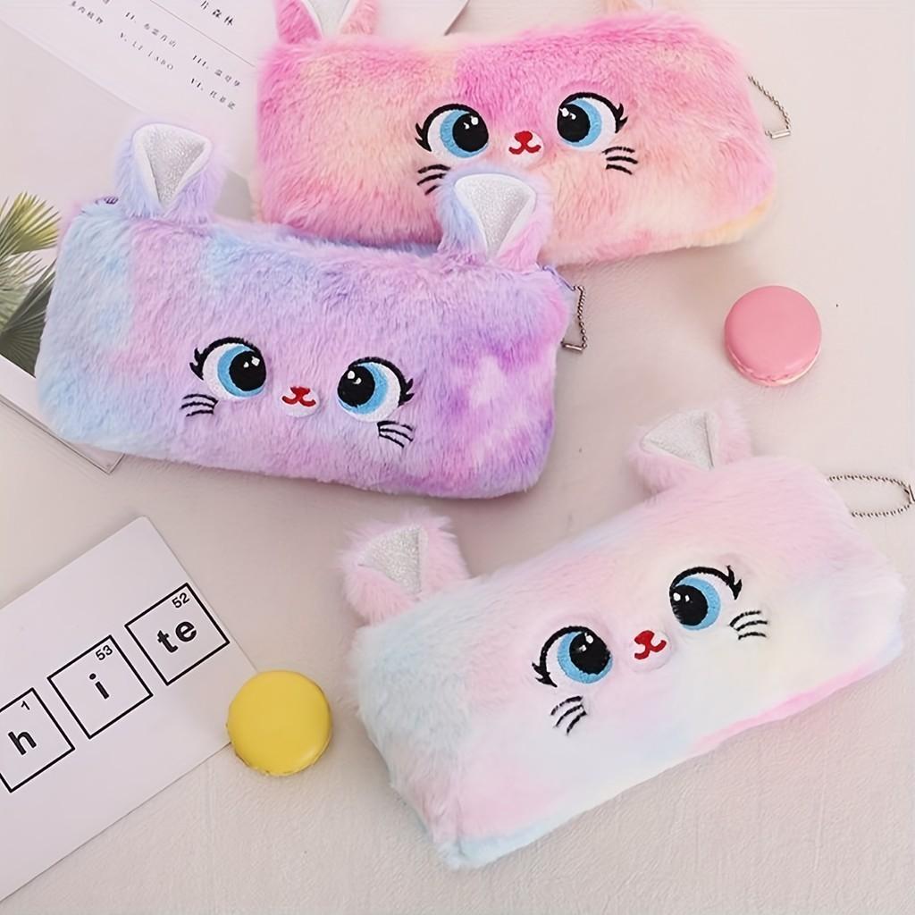 Kawaii мультяшный кот пенал сумка милый плюшевый пенал для ручек с застежкой-молнией большой емкости канцелярская сумка для хранения для школы, офиса