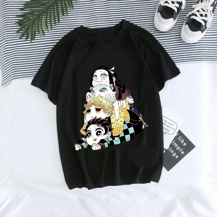 Танджиро Камадо Футболка Женская Kimetsu Футболка Женская С принтом Харадзюку Женская Футболка Графическая футболка Аниме Клинок, рассекающий демонов Унисекс