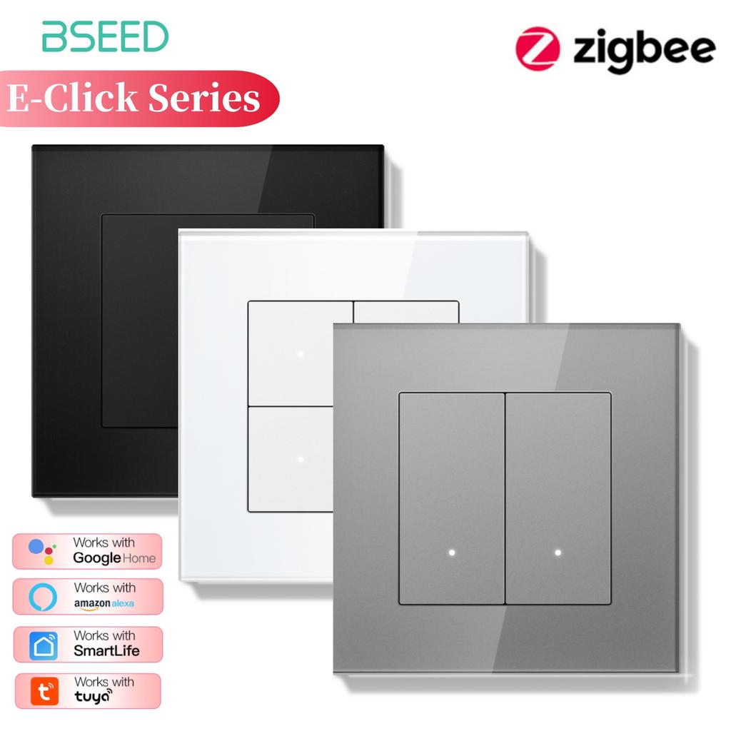 BSEED Серия ZigBee Кнопочные выключатели Настенные Умные Кнопочные Выключатели Света Желтая Подсветка Стеклянная Рамка Переключатель для Приложения Tuya Стандарт ЕС