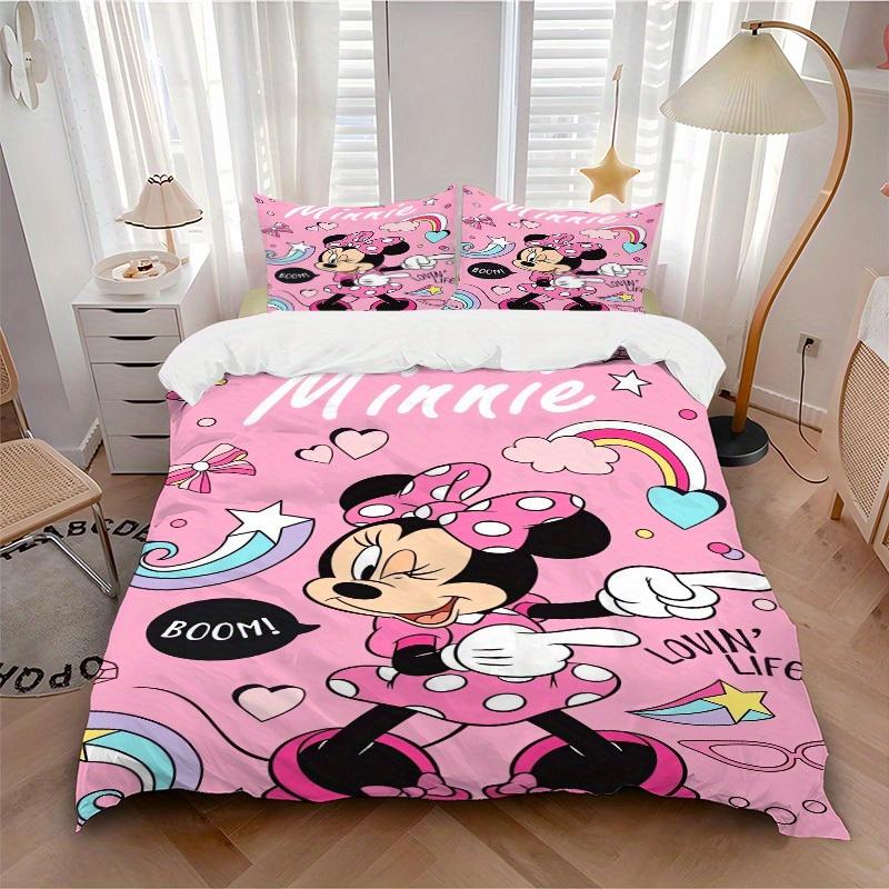 3pcs set Minnie Mouse, Pink Background, Cartoon Style Bedding Set with Duvet Cover+Pillowcases, All-Season Polyester, Zipper Closure78