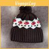 Warm Simple Knitted Hat Cherry Embroidery Design And Plush Ball Decoration