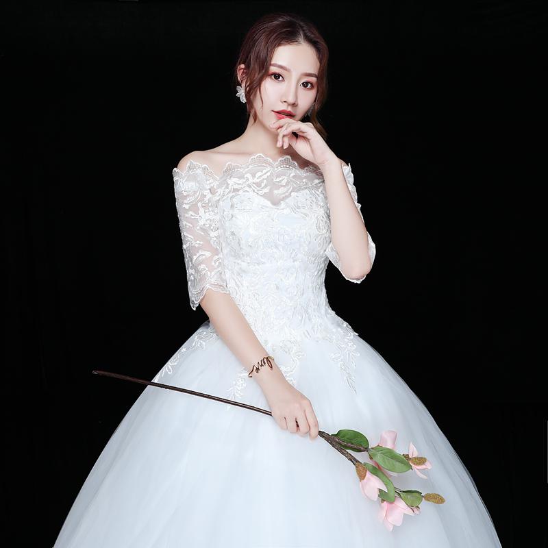 Большой размер большого размера кружевное свадебное платье плечо свадебное платье рукав