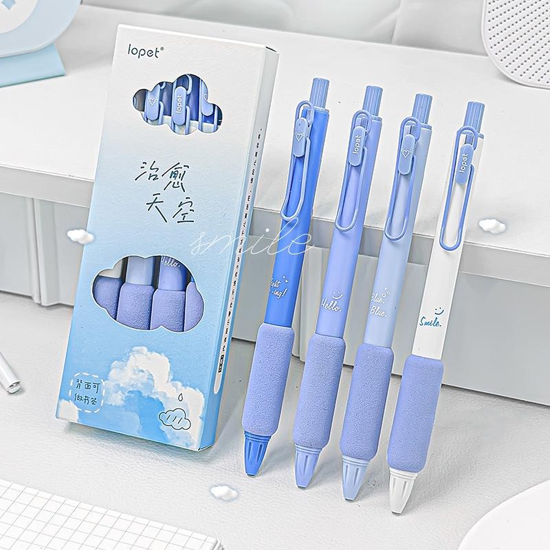 Набор гелевых ручек Blue Sky из 4 шт., шариковая ручка Soft Touch, шариковая ручка 0,5 мм, черные чернила черного цвета для письма, офиса, школы