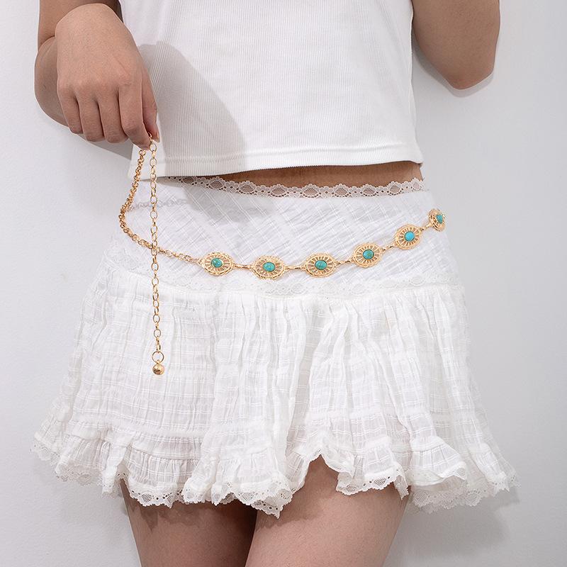 Атмосферная металлическая поясная цепочка, женский регулируемый пояс для платья, многослойный премиальный цепной ремень.