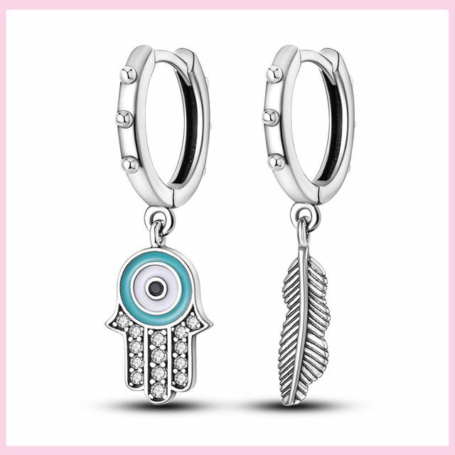 Серьги-капли из серебра 925 пробы с разноцветными перьями «Ловец снов» в богемном стиле, асимметрия, висячие серьги, оригинальные свадебные украшения для женщин