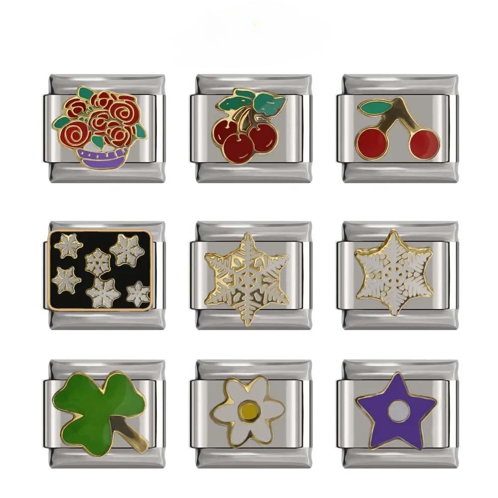 New 9mm Width Daisy Flower Star Snowflake Cherry DIY Italian Charm Bracelet Stainless Steel Jewelry Making DJ097