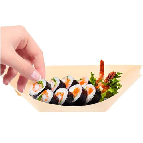 Disposable Wooden Sushi Serving Trays/Boats, 5.5 Inch, Biodegradable, Disposable Japanese Sashimi Plates, Snacks, Desserts, Candy Serving Dishes for R