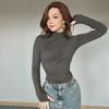 2024 Autumn/Winter Women's Slim Fit Pleated High Collar Long Sleeve Solid Color Fashion Tops