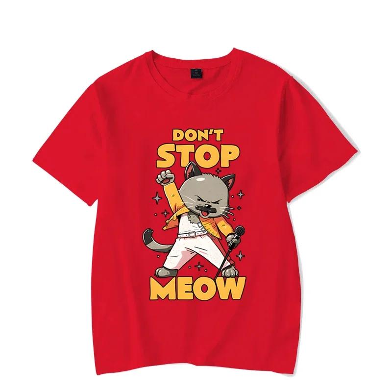 Футболка с забавным графическим принтом DON'T STOP MEOW Женская футболка с принтом поющего кота с короткими рукавами Хип-хоп уличный стиль Милые крутые девчачьи футболки
