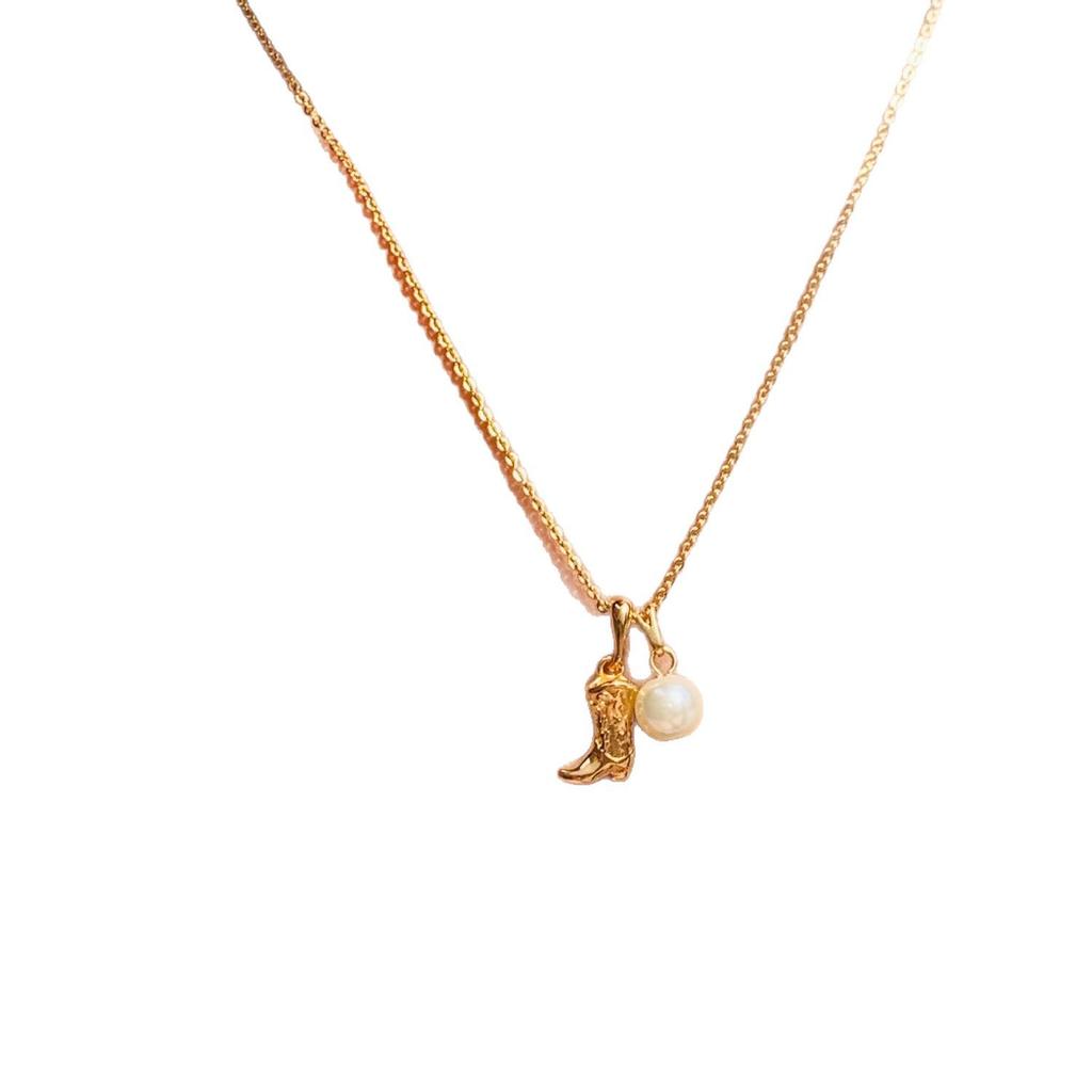 Cowboy Boots Cowboy Hat Pendant Necklace Pearl Pendant Furnace Vacuum Plating 18K Real Gold