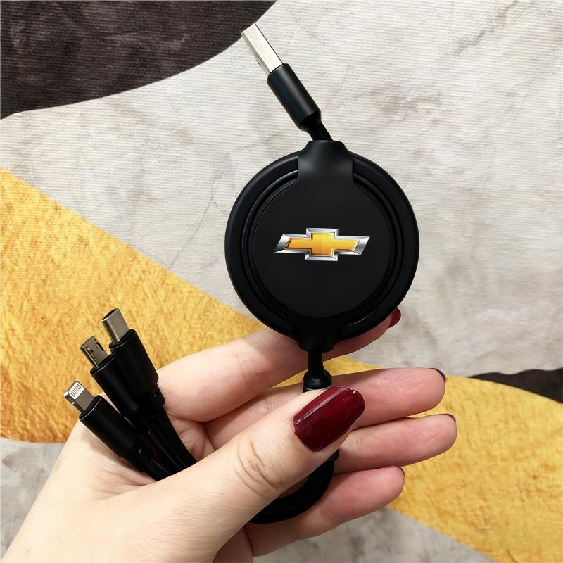 Retractable Car Charger Cable 3 in 1 USB Charging Cord Keychain For Chevrolet Corvette Montana TrailBlazer Silverado Traverse