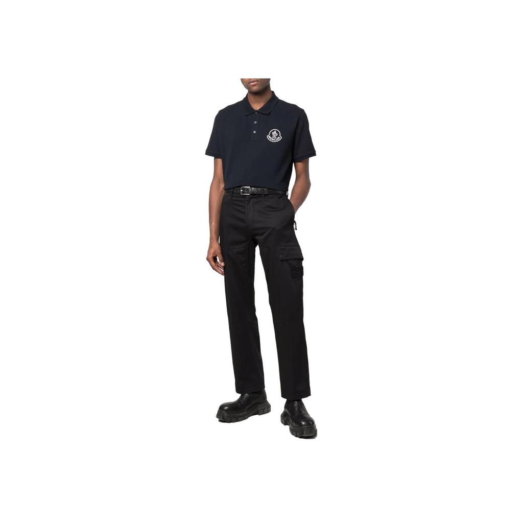 Moncler SS23 Logo Embroidered Cotton Casual Short Sleeve Polo Shirt Men Polo Shirts Dark-Blue H10918A000048455677X