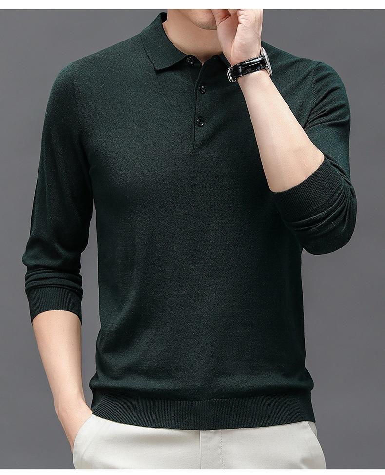 Men S Long Sleeve Knit Polo Shirt Striped Casual Middle Age T Shirt