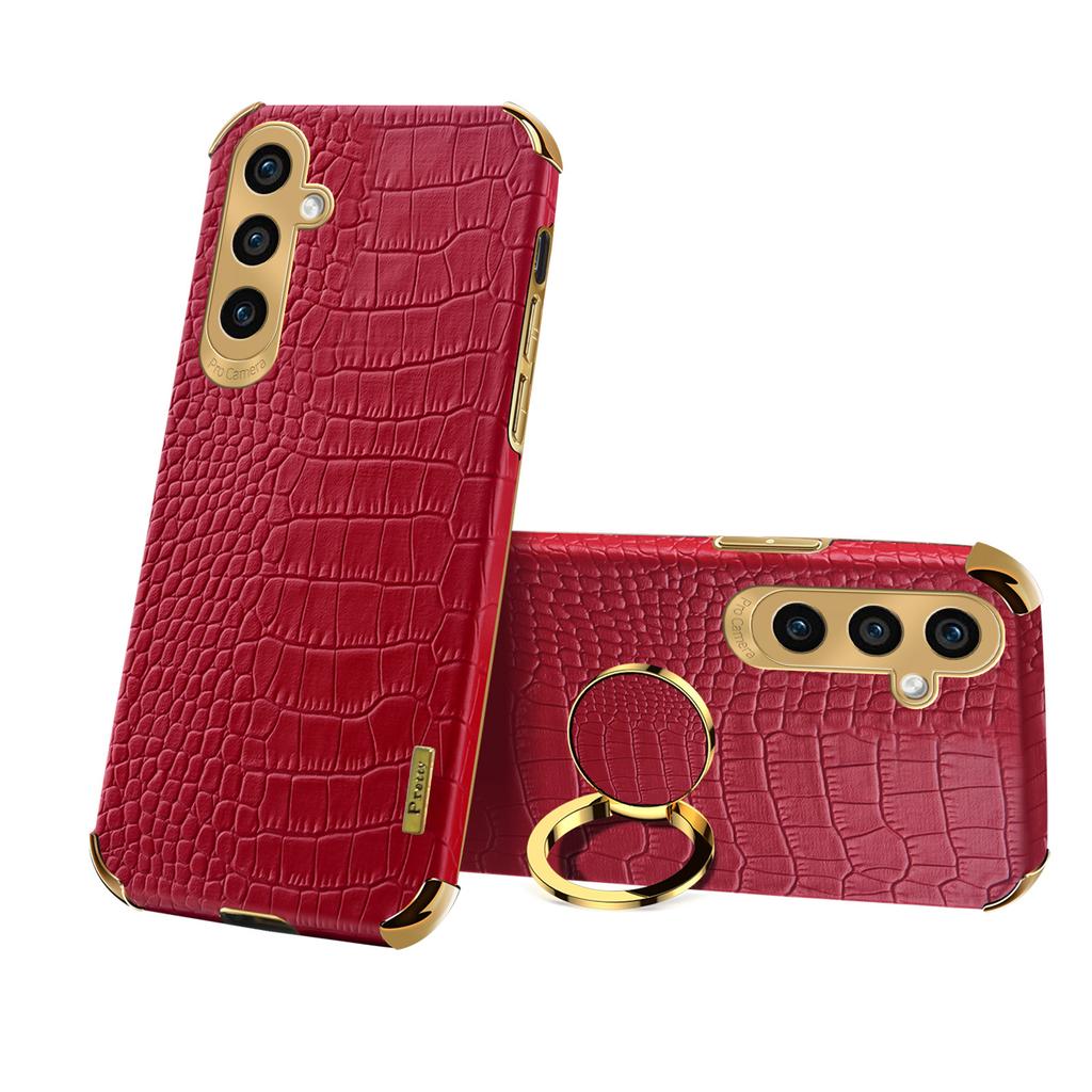For Samsung Galaxy S24+ Cell Phone Case Crocodile Texture Leather+TPU Back Cover with Ring Kickstand
