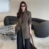 Plus Size Leopard Print Mid-Length Casual Blazer for Women - Spring Fashion
