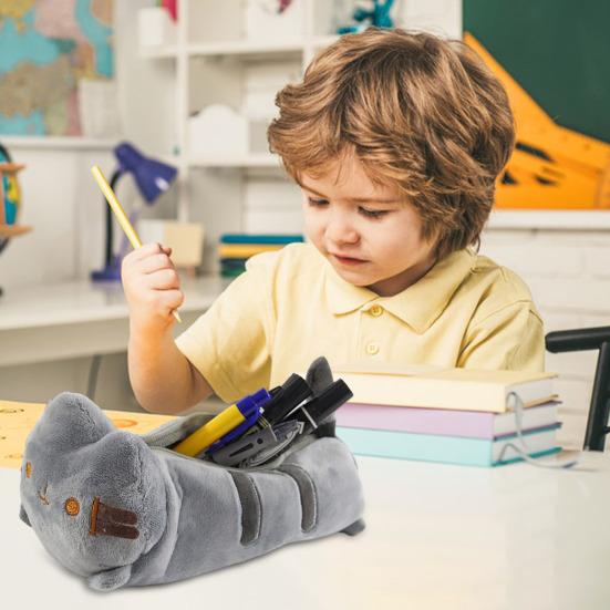 3D плюшевый пенал в виде кота на молнии с мягкой плюшевой канцелярией в виде животного с рисунком