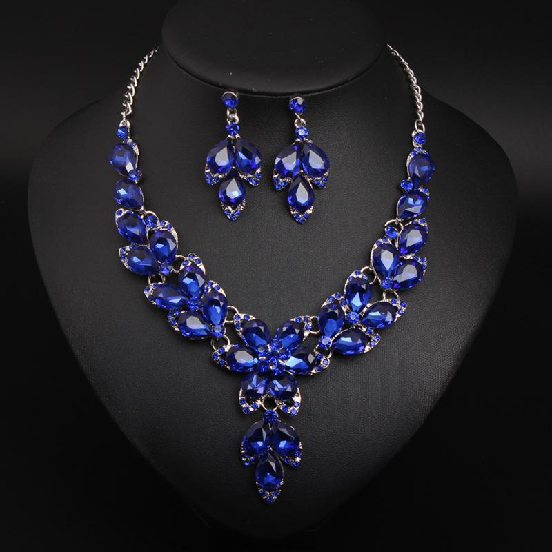 Jewelry Crystal Gemstones Flower Clavicle Necklace Earrings Set Dress Women'S Banquet Accessories