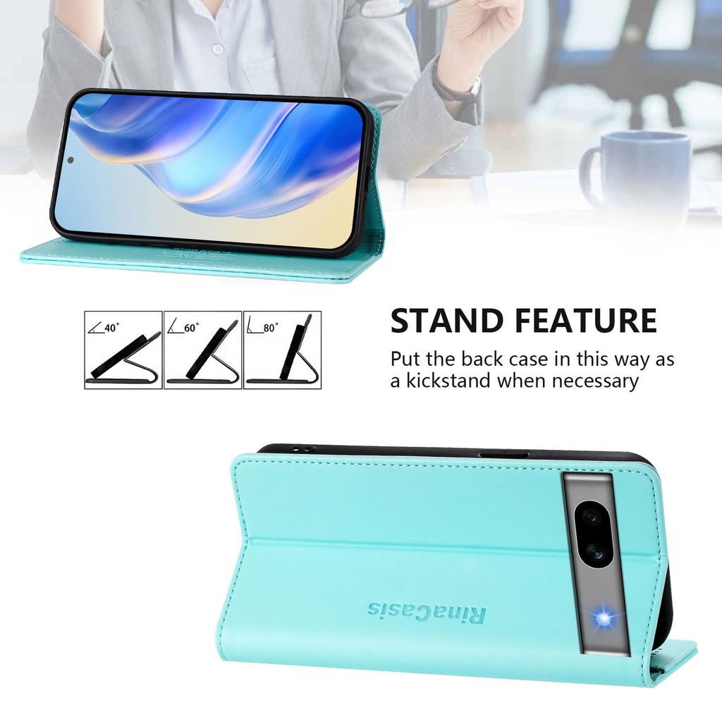 For Google Pixel 7a Leather Case RINACASIS RC01 Phone Cover with RFID Blocking Wallet Stand