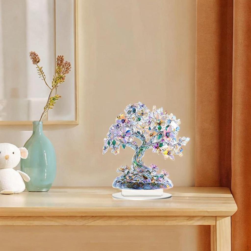 Акриловое древо жизни украшение для рабочего стола 2D украшение для дома коллекционное с базовым столом