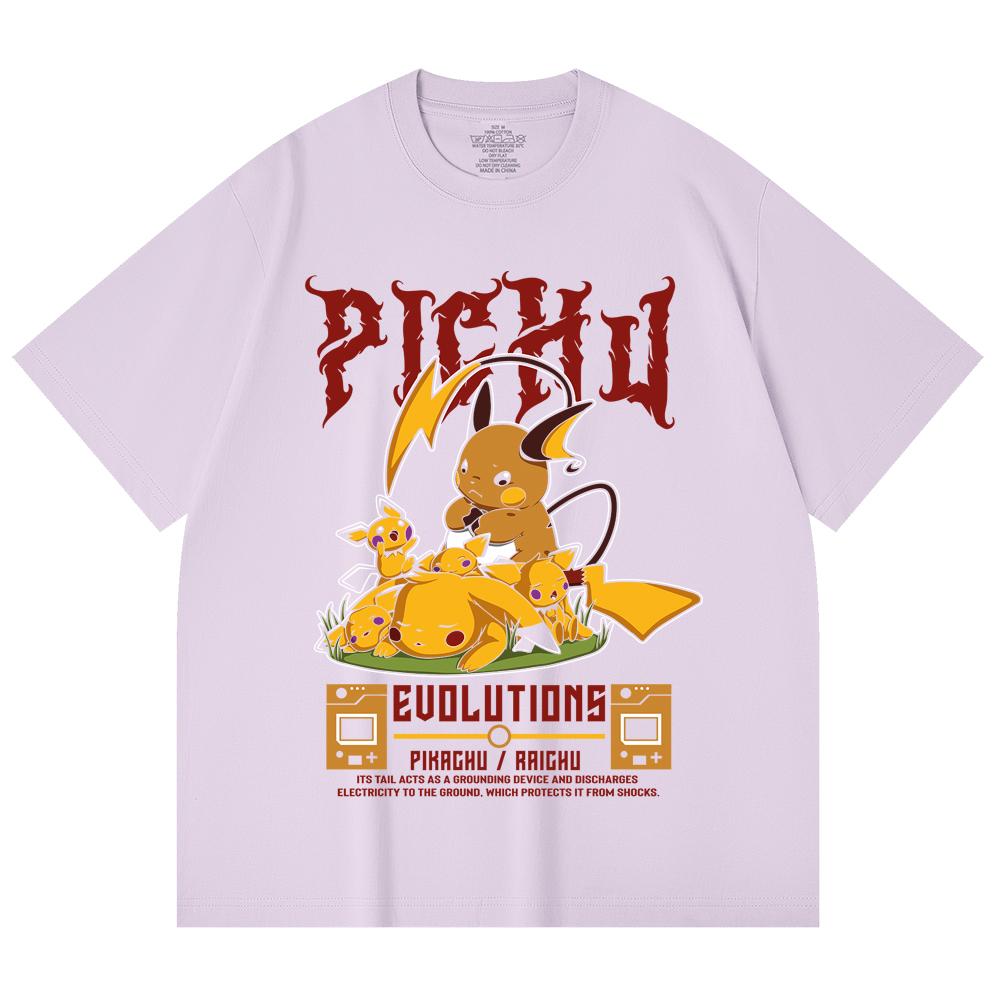 230 Gsm 100% Cotton Pokemon V18 Pikachu Evolutions Print Unisex Heavy Cotton T Shirt