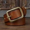 Мужской винтажный ремень из кожи растительного дубления с латунной пряжкой, молодежный ремень, мужской повседневный универсальный модный
