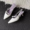Fashion Fashion Pointed Toe Stiletto Sandals Women's Wrapped Toe Shallow Mouth Metal Buckle Bow Slip Strap Non-Slip Kitten Heel Shoes