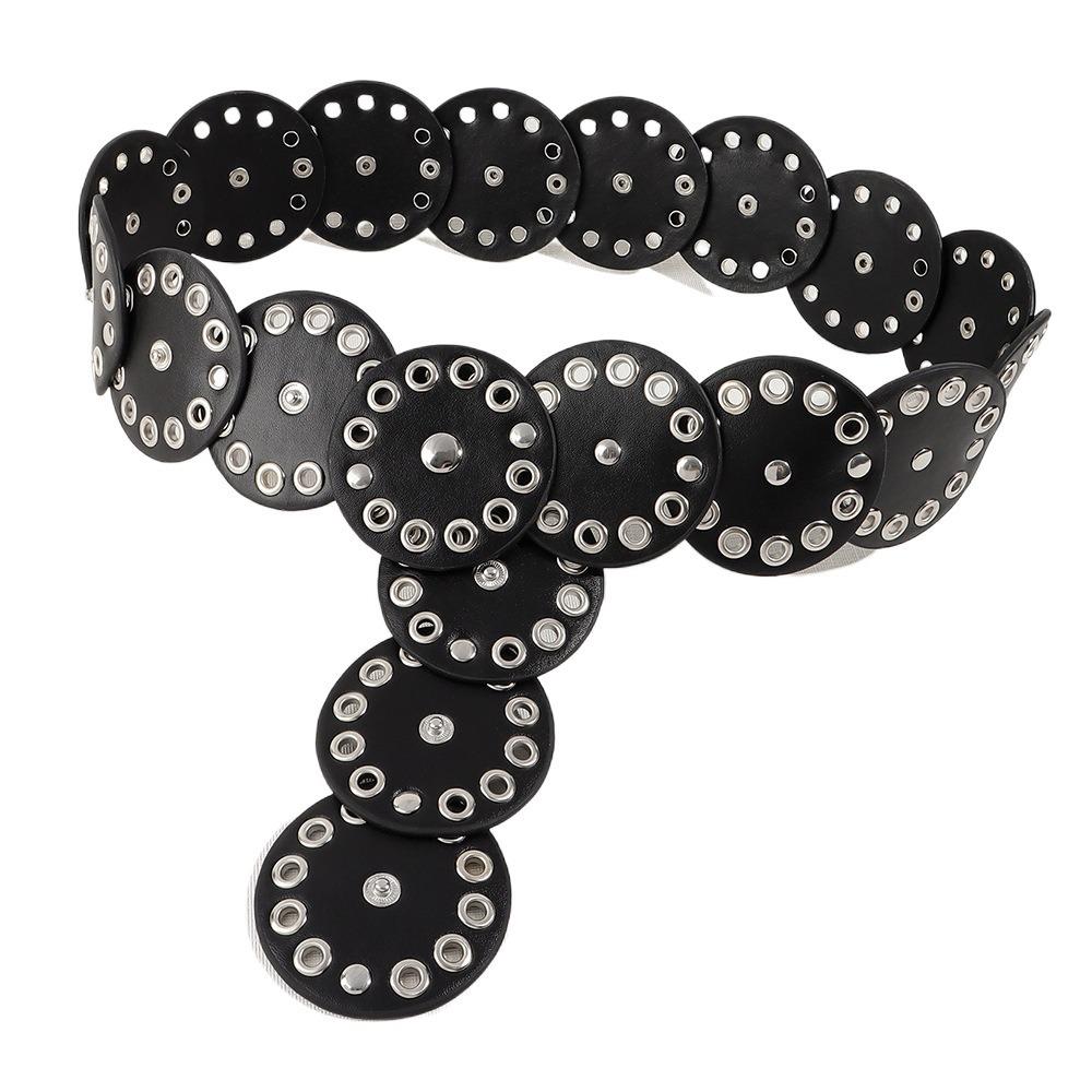 Retro Rivet Wide Belt Y2k Concho Waistband Fashion Disc PU Hollow Belt Girls