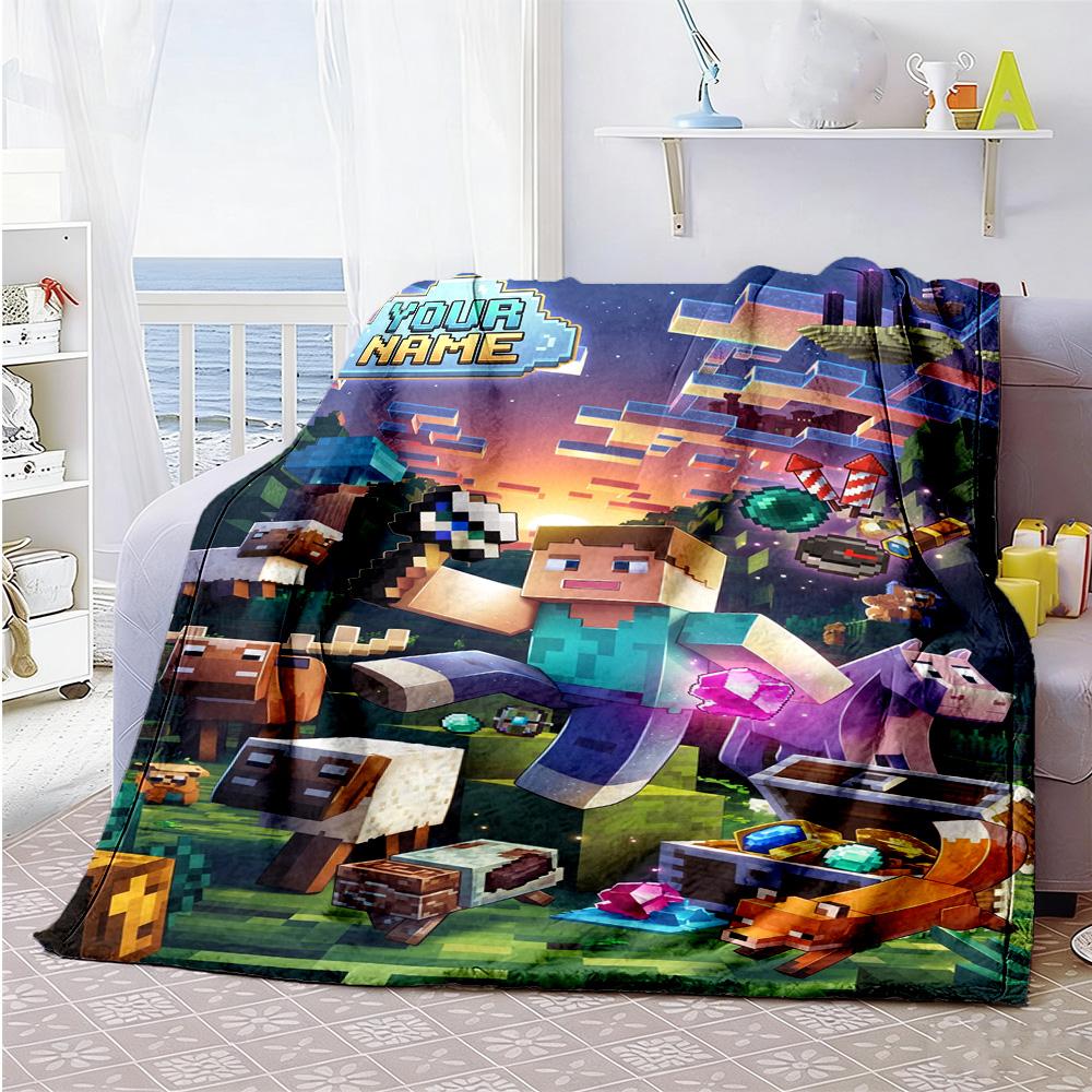 Minecraft Personalized Name Blanket Multipurpose Customizable Blanket Ultrasoft For Home Decor Office Sofa Couch For All Occasions