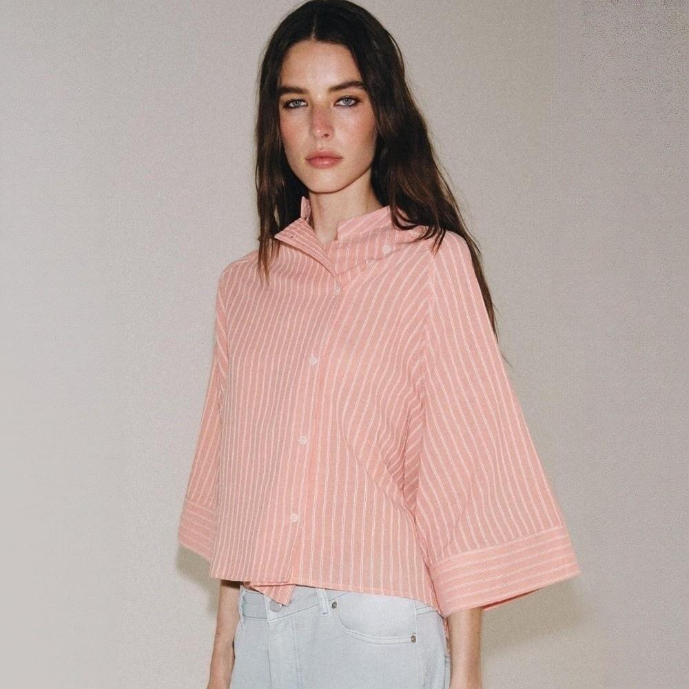Asymmetric Button Tops Elegant Casual Blouse Fashion Tops Loose Striped Shirt  for Woman