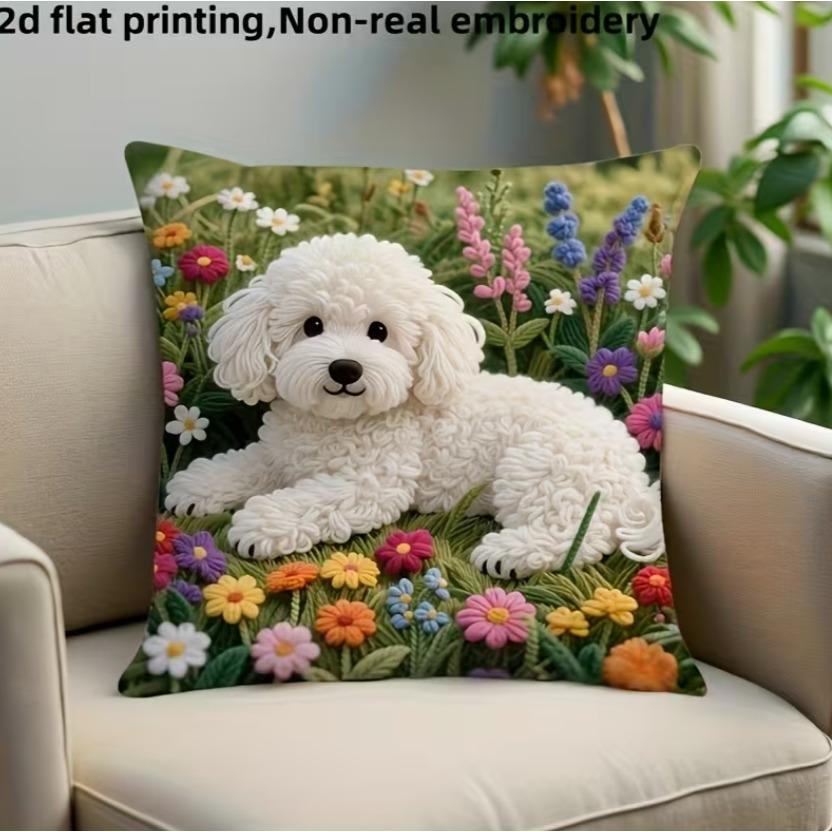 2D Flat Print Golden Retriever Pillow Cover Non-Real Embroidery Cushion Case With Zipper For Home Office Sofa Bed Car Decor