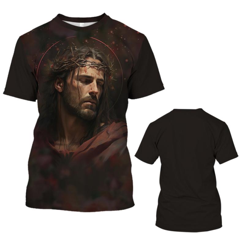 Fashion Jesus 3D Print T Shirt For Men Street Trend Short Sleeves Top Summer Oversized T-Shirt Clothes Casual O-neck Sweatshirt
