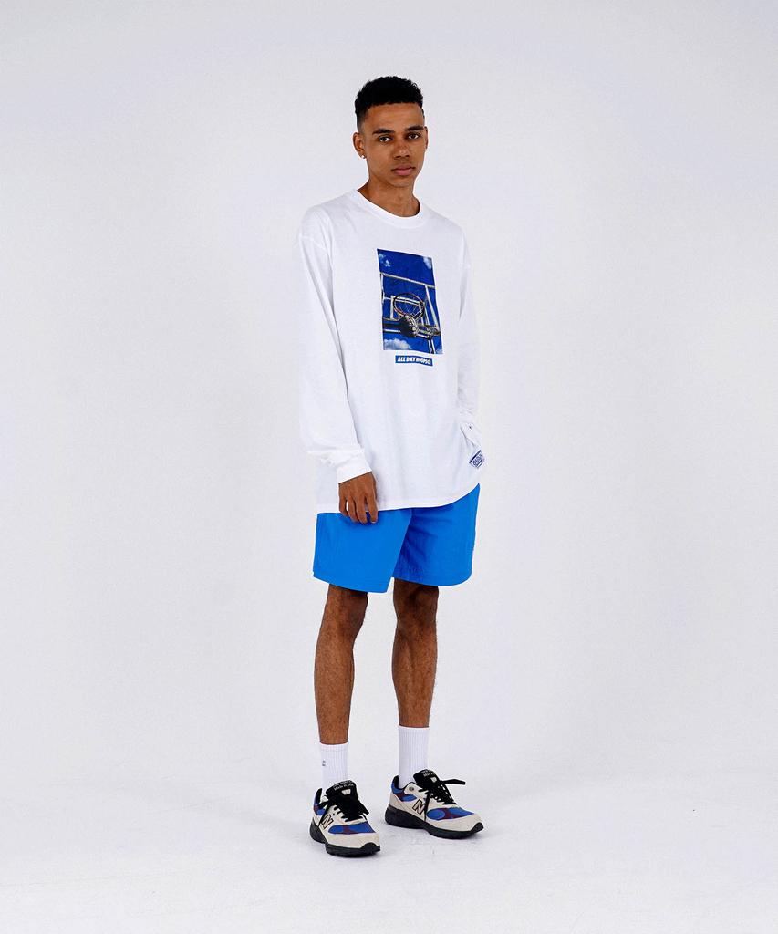 ALL DAY HOOPS The Basket Oversized Long Sleeve T-Shirt White