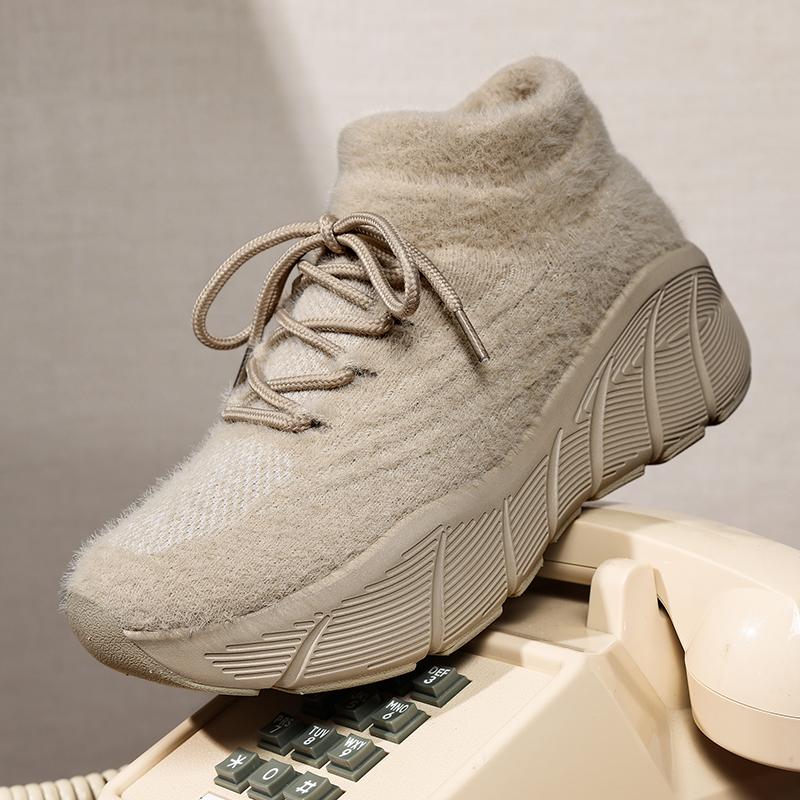 TUINANLE Women New Winter Snow Sneakers Outdoor Non Slip Thick Cotton Shoes Keep Warm Low Heels Flock Shoes