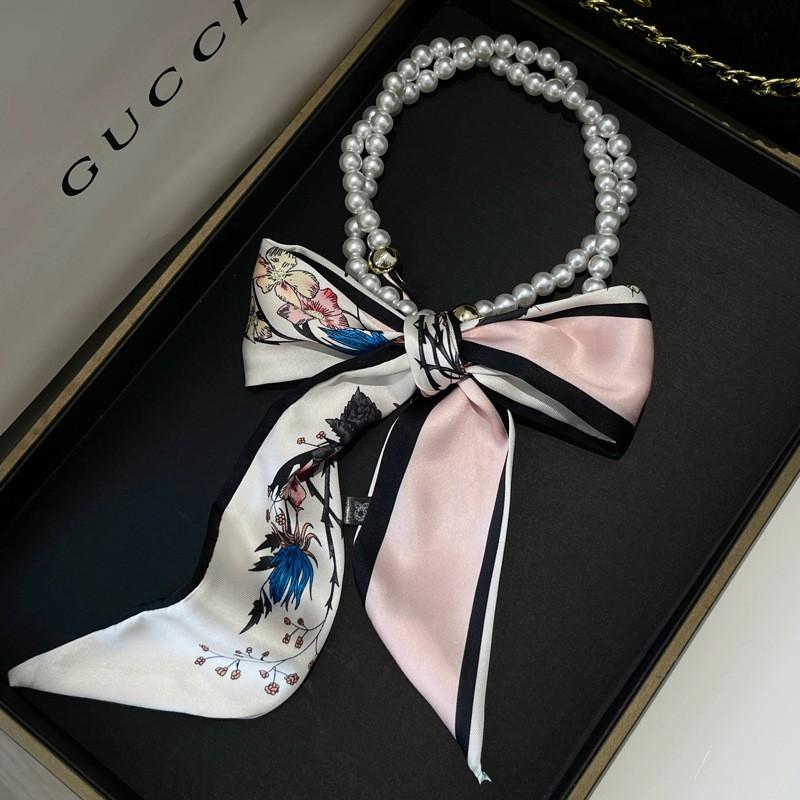 Vintage Pearl Necklace With Silk Scarf Necklace