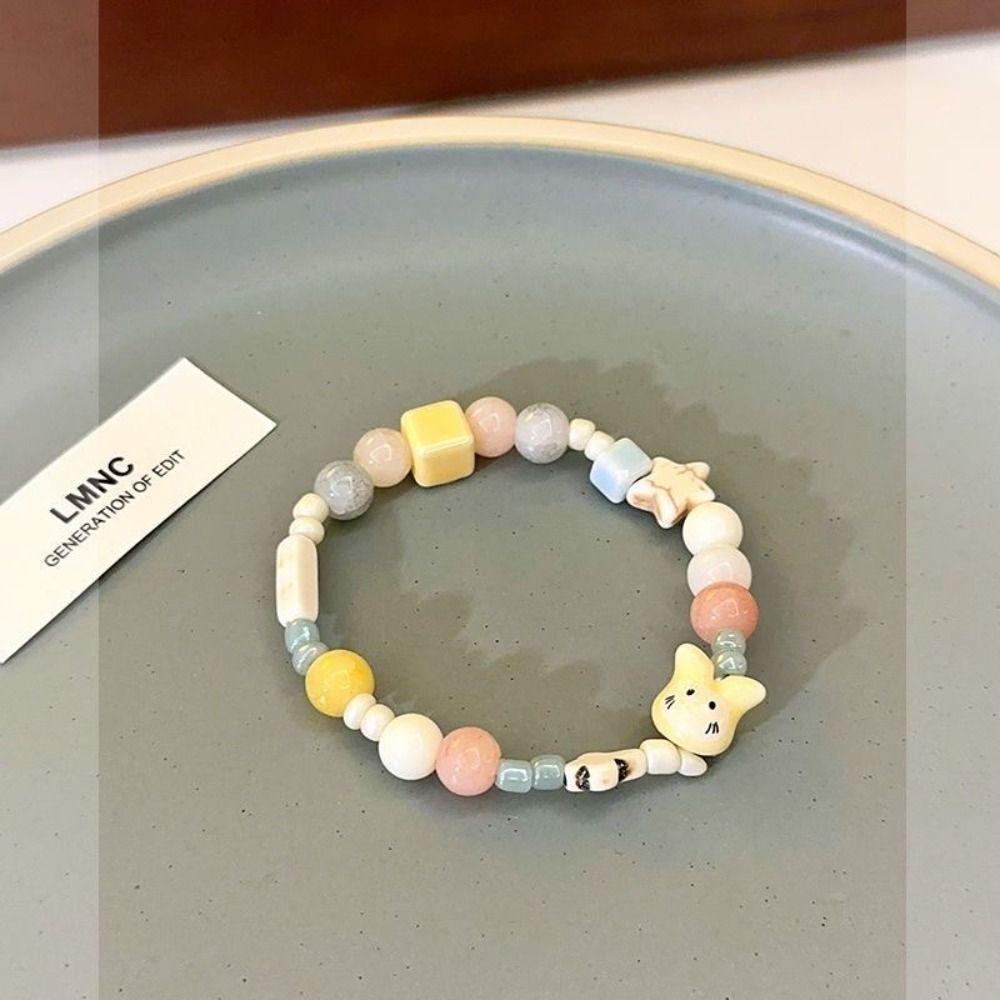 Крутой милый браслет из бисера, эстетичный браслет из бисера, модный красочный керамический браслет с кошкой