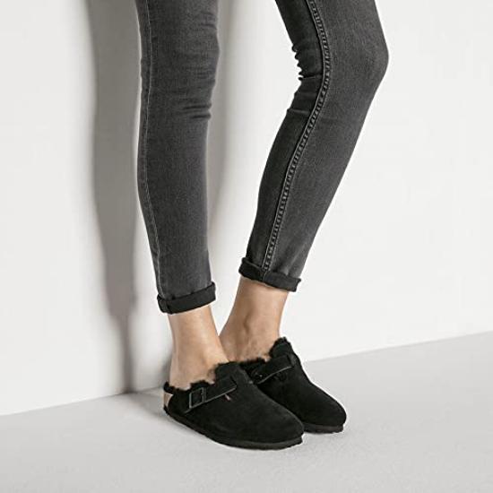 Клоги Birkenstock Boston из натуральной кожи с овчиной 259883 черный EU 38(24.5см)