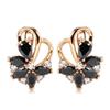 Black Zircon Flower Earrings: Korean 585 Rose Gold Ear Clips, Trendy Cold Style for Women