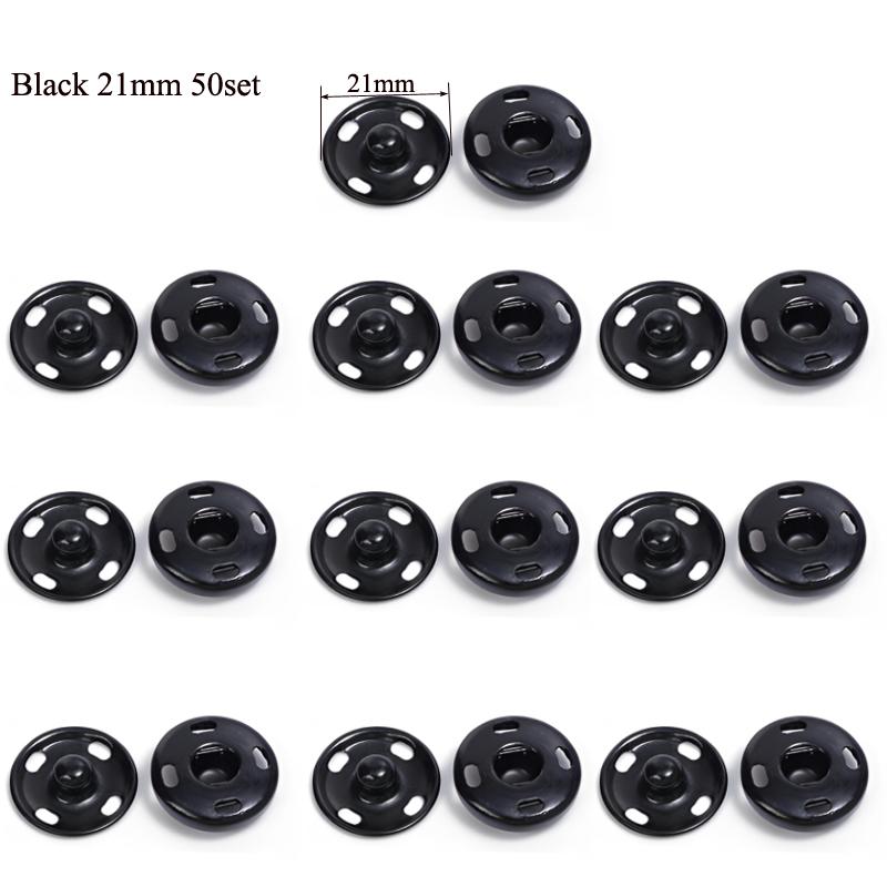 10-50 Sets Sew-On Snap Buttons Metal Snaps Fasteners Press Studs Buttons For Sewing, 10Mm And 21Mm,Black Silver And Golden