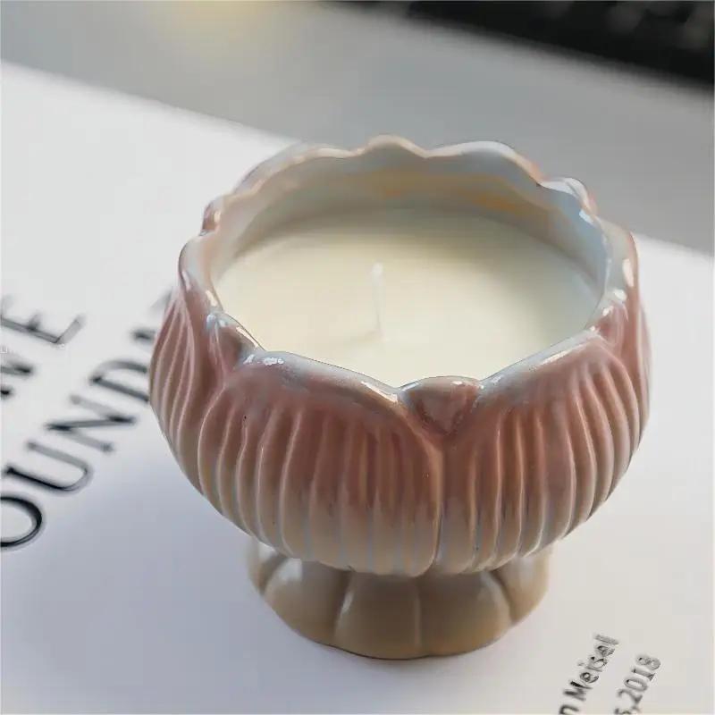 Керамическая подставка для свечей в виде лотоса для ароматерапии, пустая чашка, минималистичный подсвечник для помещений, изысканные украшения для украшения комнаты