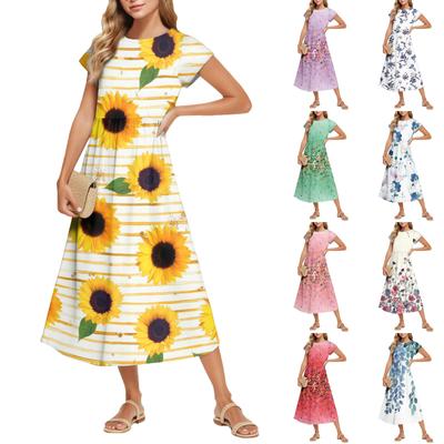 Женские Модные Темпераментные Элегантные Платья с Цветочным Принтом и Завышенной Талией в Повседневном Стиле